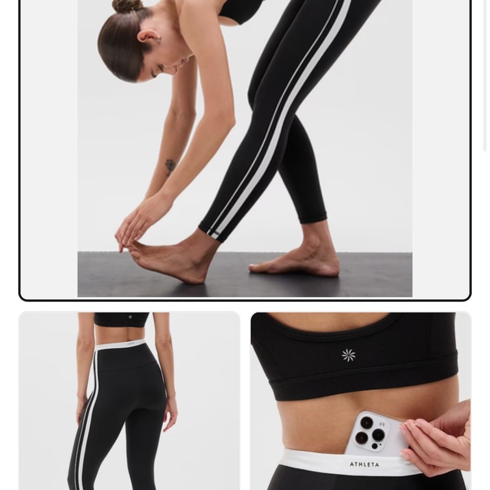 Athleta NWT Black Leggings with White Side Stripes